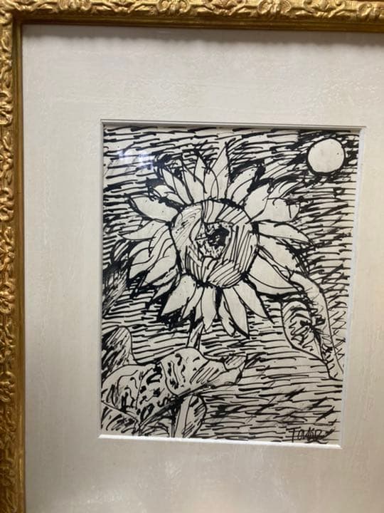 値下げ‼️林武　「ひまわり」素描　原画　直筆サイン入り　真作　タトウ箱