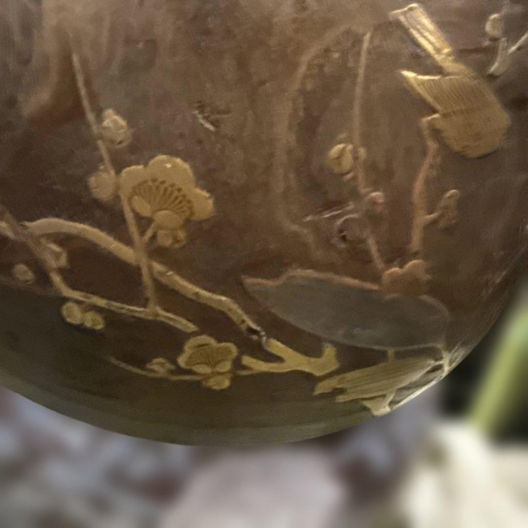 美品　時代　桐火鉢　秋草蒔絵 火鉢　螺鈿入り　茶道具　骨董品　木製火鉢　100年