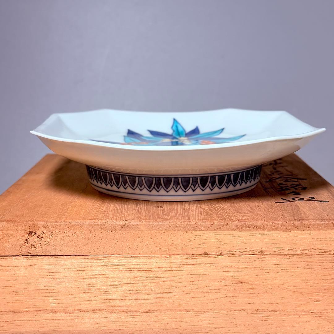 人間国宝　今泉今右衛門　錦沈丁花絵銘々皿　八角形　共箱　高級ライン　日本料理