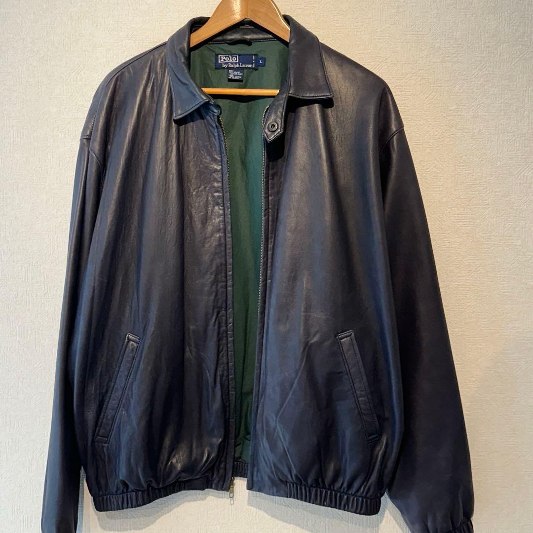 希少　90s ラルフローレン ポニーマークなし レザー スイングトップ 革ジャン