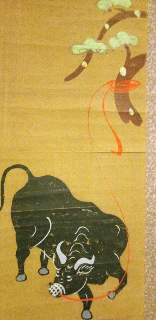 大津絵、江戸時代牛の掛け軸