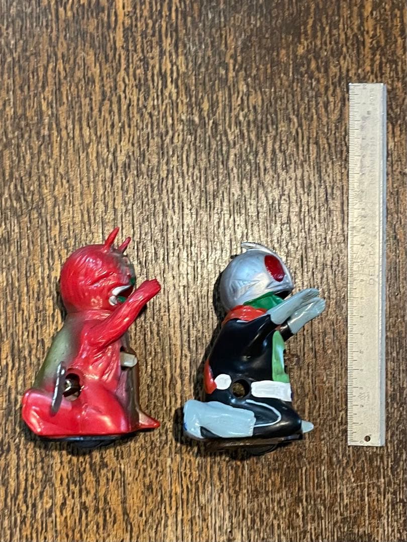当時物ゼンマイ ソフビ 歩行玩具 小 仮面ライダーと蜘蛛男 2体 昭和レトロ