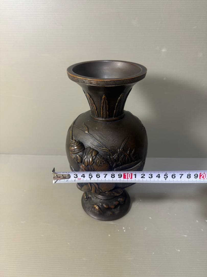 2647 古銅　エビス　花瓶　時代物