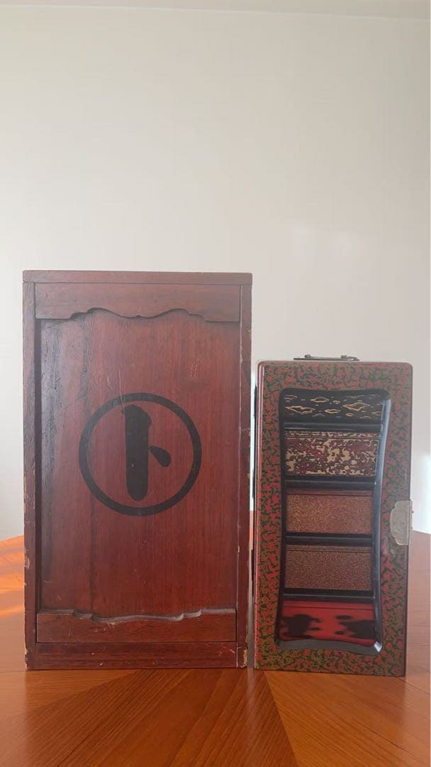 蒔絵 五段重箱 収納箱付 変わり形 菱形・三角皿 組重 漆器 古美術 木製