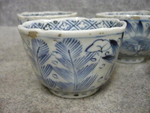 伊万里焼染付花柄蕎麦猪口5個 [B31671]