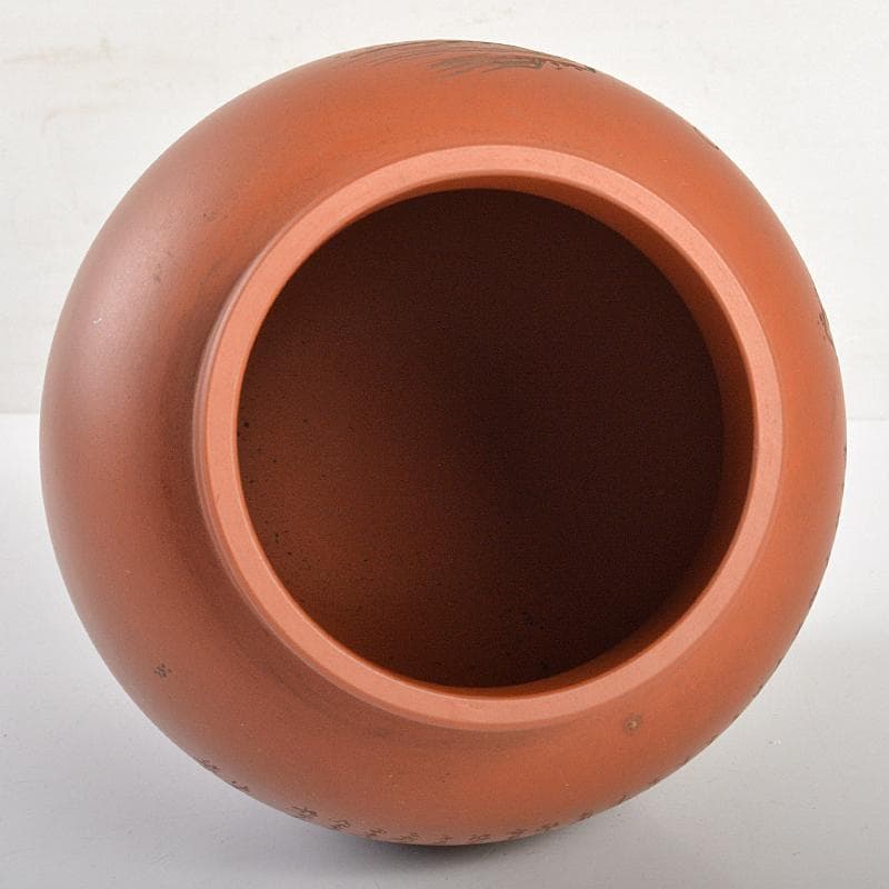 常滑焼　水川玉斎　朱泥　細字漢詩山水文　茶壷　茶心壷　時代箱付　D　R7354B