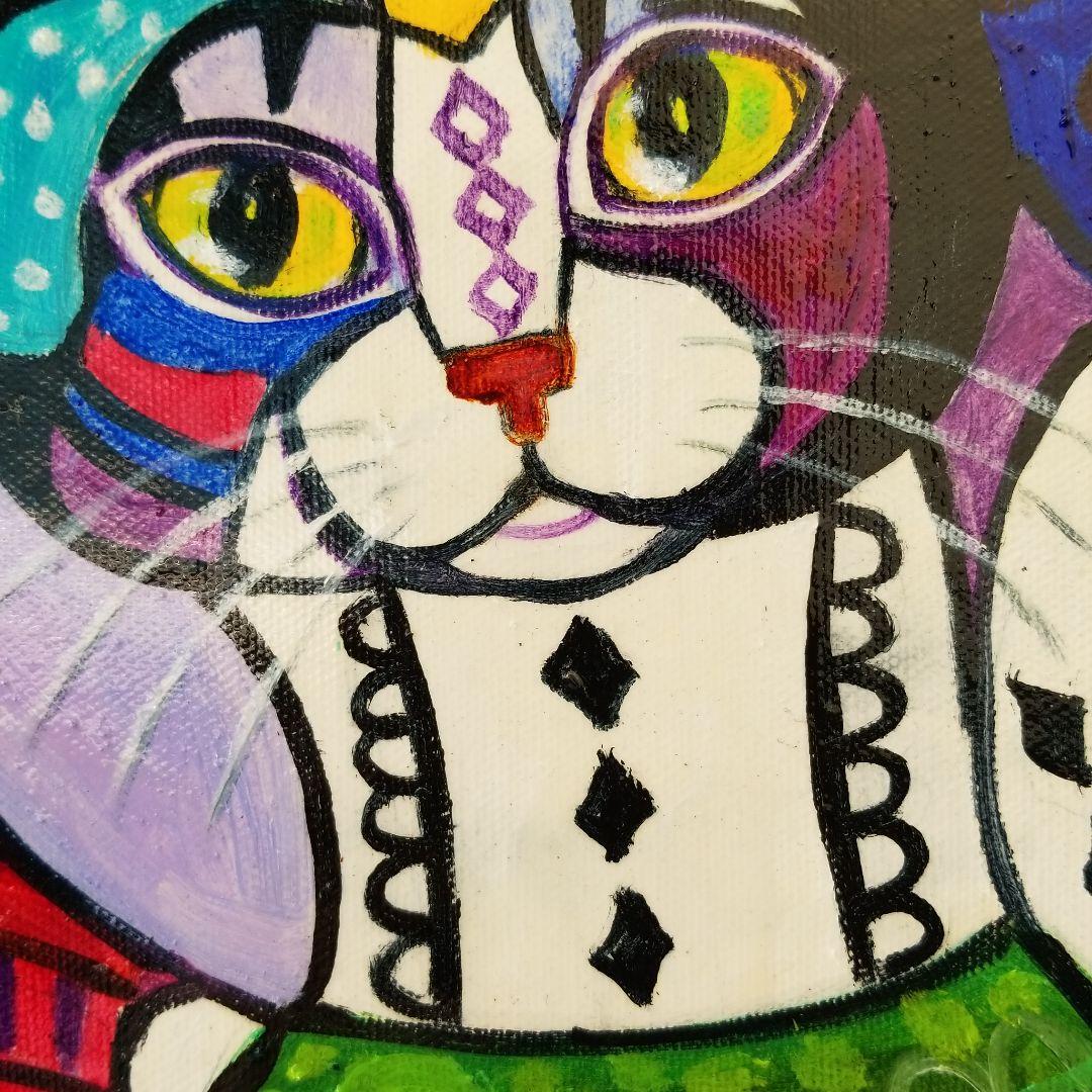 油絵　専用　カラフルになったやんちゃねこ