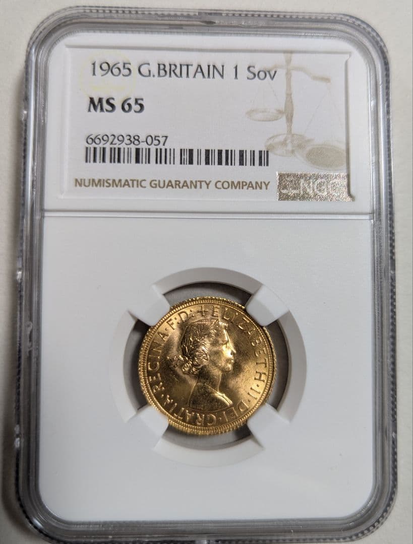 1965年/MS65/ヤングヤング/NGC/ソブリン金貨/エリザベス２世