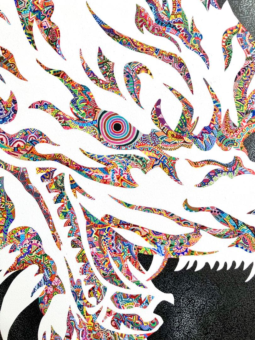 原画　龍　動物画　絵画　アクリル画　現代アート　細密画　手描き　一点物