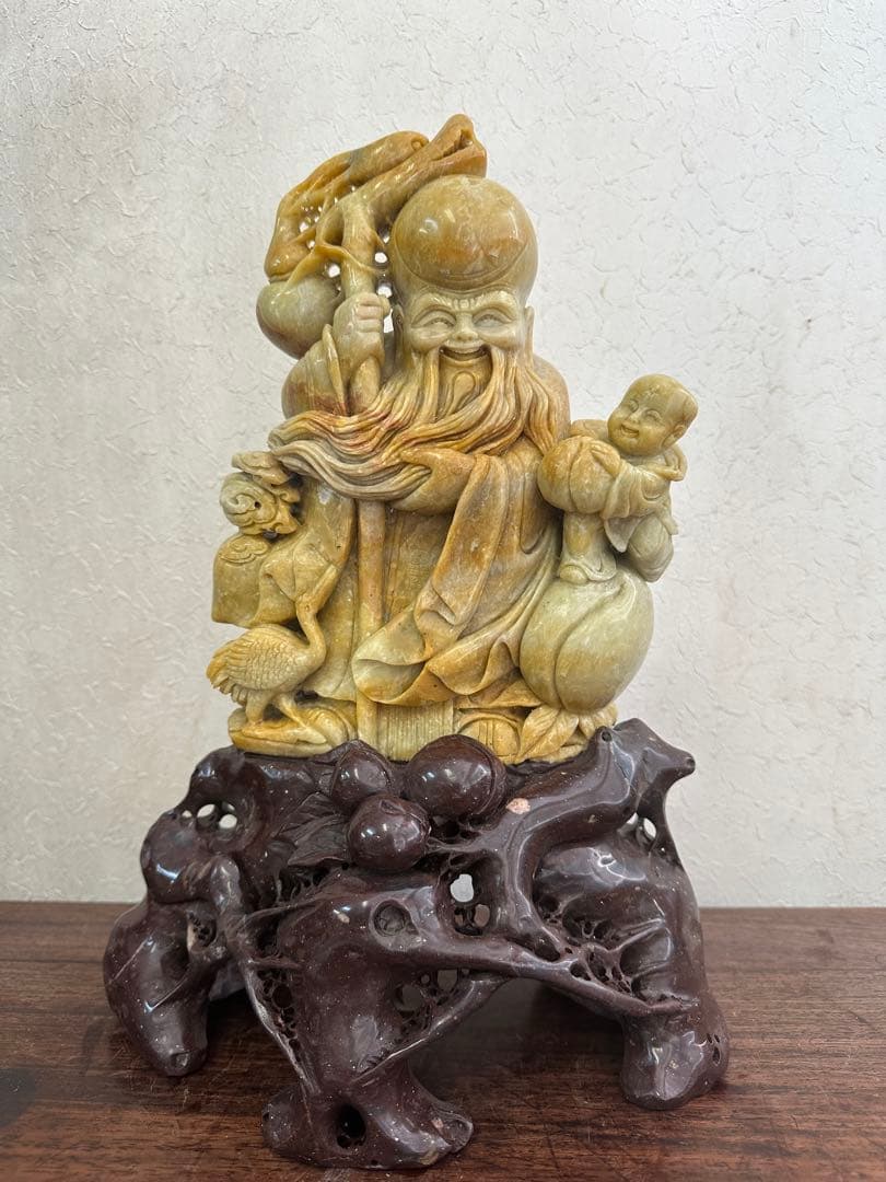 中国　彫刻　仙人　置物　天然石　砡？寿山石？　骨董品　仏