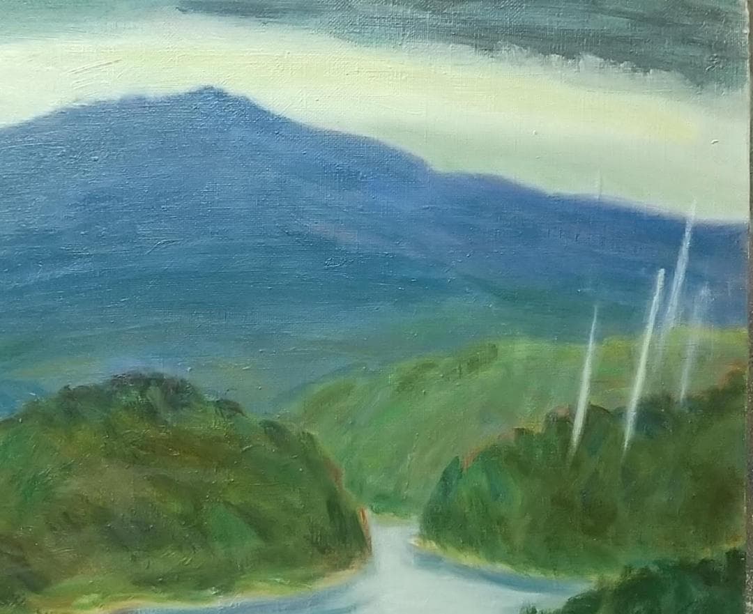 「雨の山湖」絵画 油絵 F8