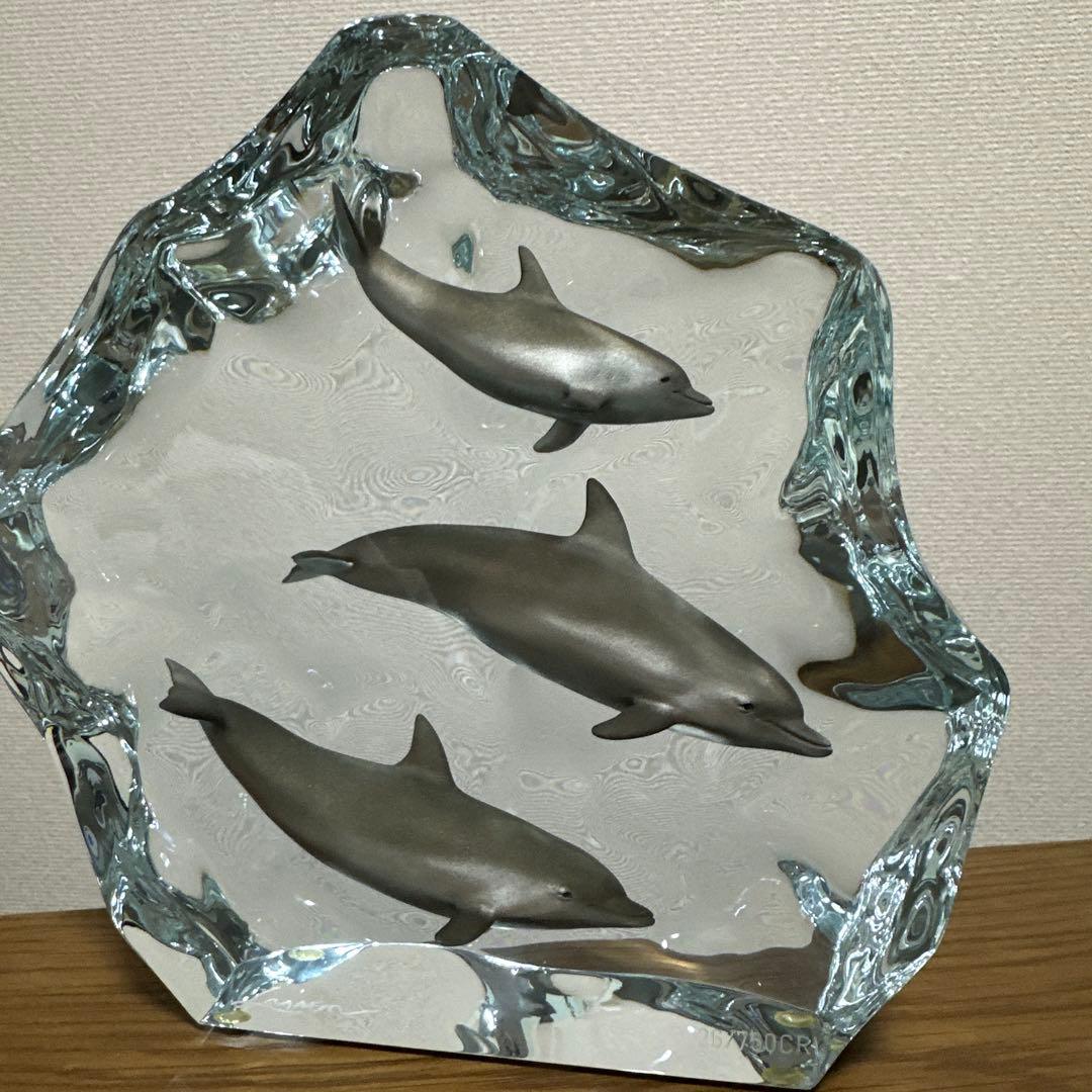 美品✨クリスチャン・リース・ラッセン　イルカアクリルオブジェ彫刻　トリオ