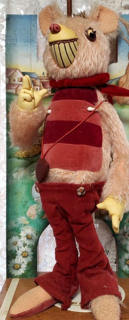 2001年制作?大塚勝俊作家ハンドメイド1点ものファニーなピンクの足長テディベア