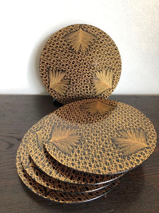 能登 輪島塗 沈金 松葉柄？漆器 5枚 揃い 懐石 漆器 菓子皿 美しいです