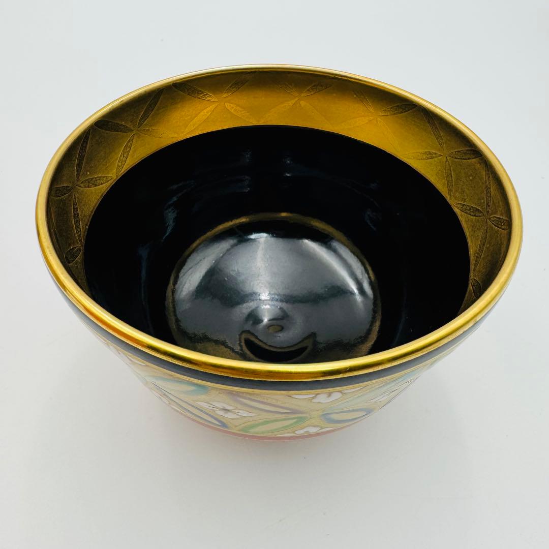【川上一光　仁清写　帯七宝茶碗　共箱　茶道具】骨董　アンティーク　インテリア