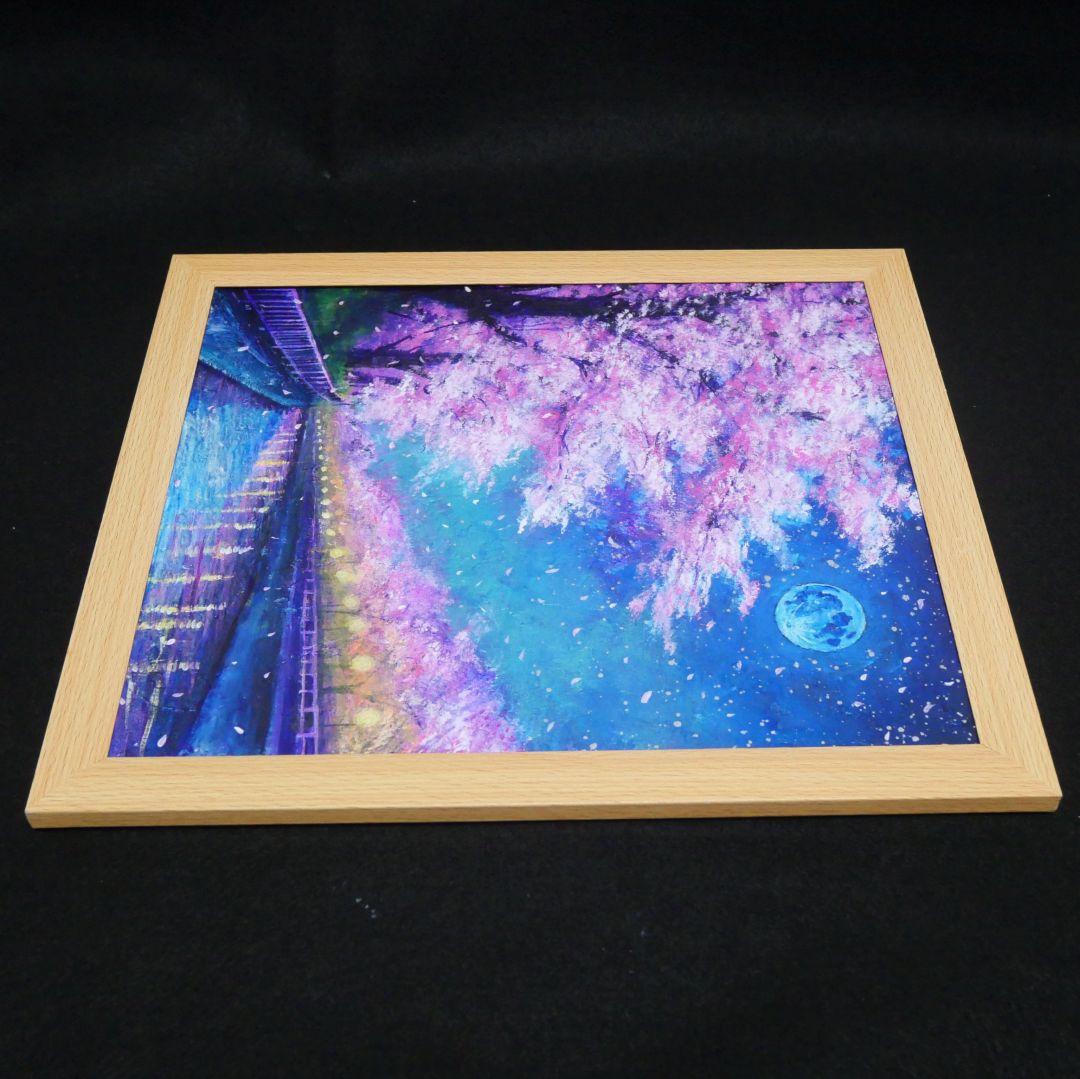 油絵 油彩 油彩画 絵画 絵【青い満月の夜桜】