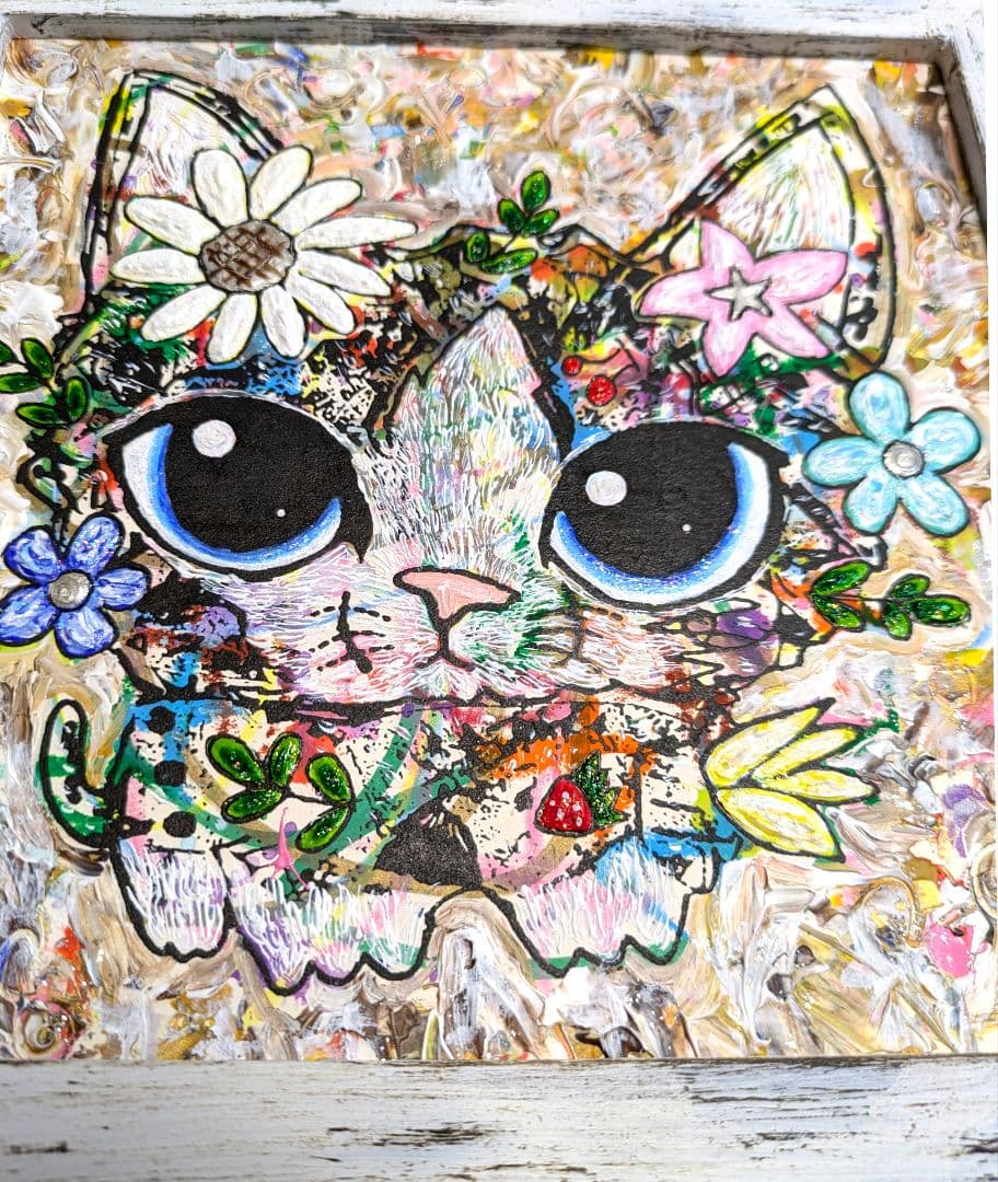 手作り額付き作品　title「花月ニャンコ」