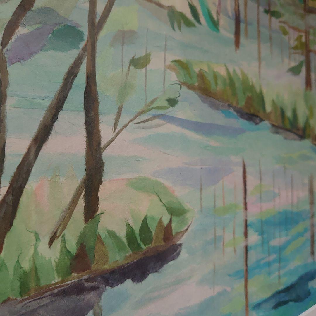 【美品】風景画　千切り絵作家　署名入り　高級額縁　大型絵画　高級和紙　30号