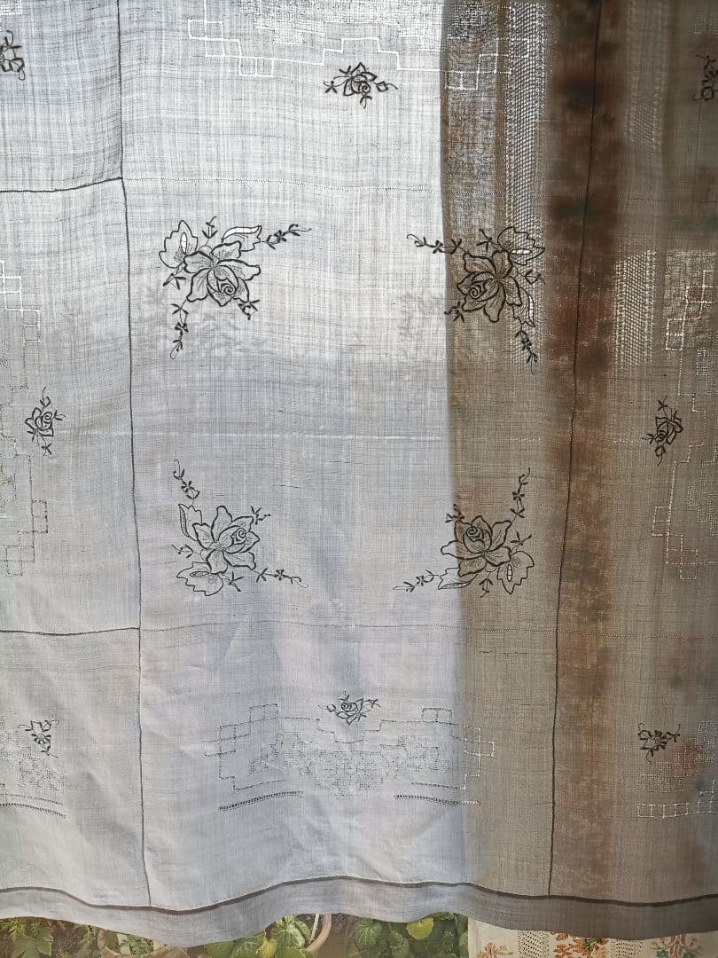 アンティークローズ刺繍 梯子ドローンワークレース アイリッシュオーガンジークロス