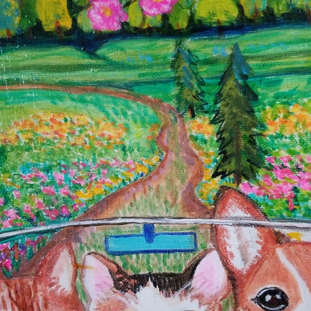 油絵　専用　車に乗るきららちゃん、こゆきちゃん、ふぶきくん
