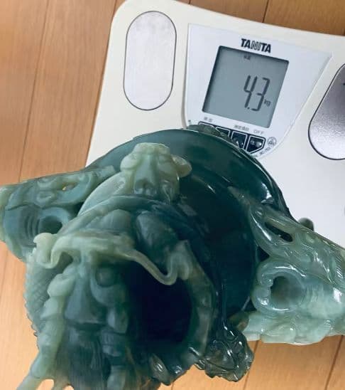 翡翠製獅子装飾置物 15cm