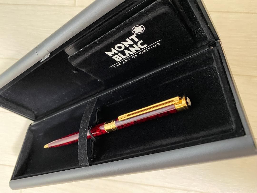 美品 極少 モンブラン マーブル レッド×ゴールドノブレス ボールペン ケース付