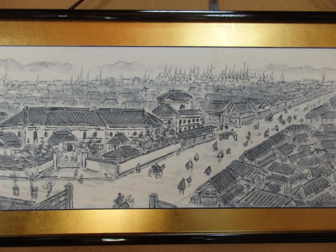 貴重 高橋五仙子　墨画『東堀』思い出の新潟百景 紙本 直筆本物保証 扁額