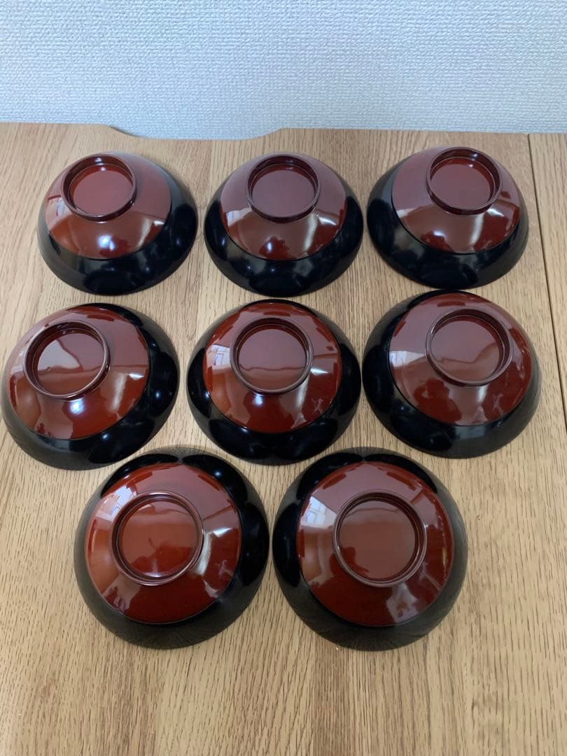 輪島塗　木製漆塗吸物椀8客　見返し蒔絵　汁椀　時代物　松　鶴　お正月　未使用品