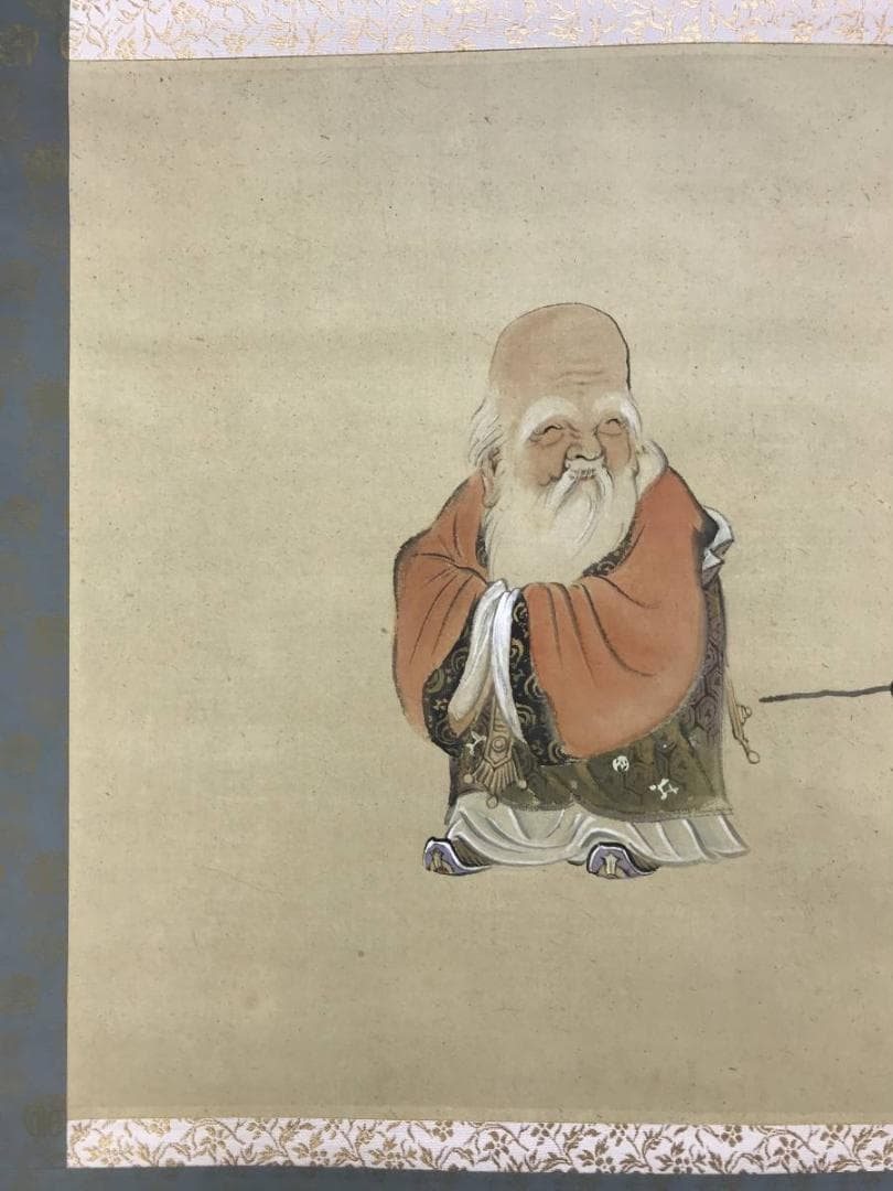 真作/佐藤古岫/南極老人図/寿老人図/人物図/横物/掛軸/名家伝来AE-287
