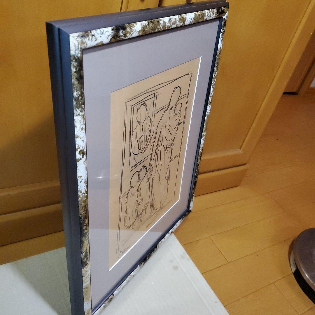 パブロピカソ 、鉛筆画 、母と子 サインあり、原画、デッサン、一点物