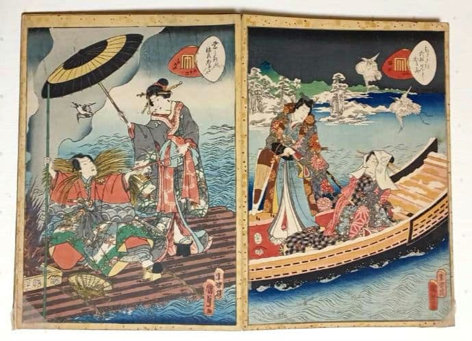浮世絵版画画帖紫式部源氏かるた54枚揃い目録付き二代国貞画安政4年出版