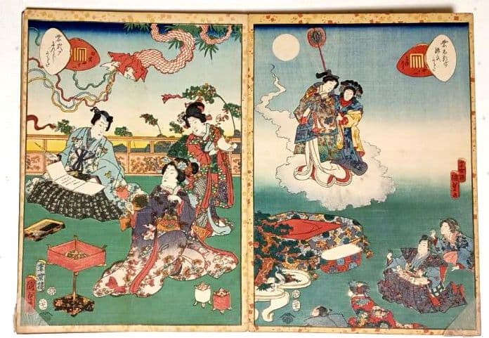 浮世絵版画画帖紫式部源氏かるた54枚揃い目録付き二代国貞画安政4年出版