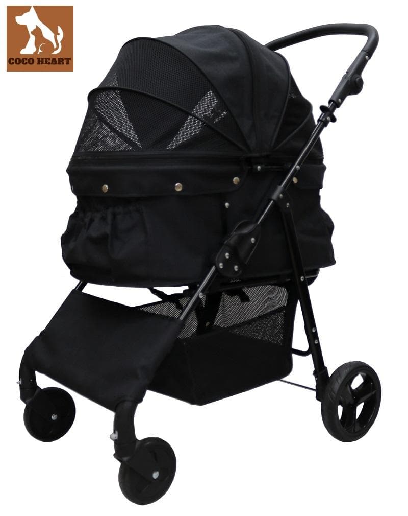 多頭用耐荷重30kg！ココハート ４輪ペットカート/甘えん坊バギーBIG 黒