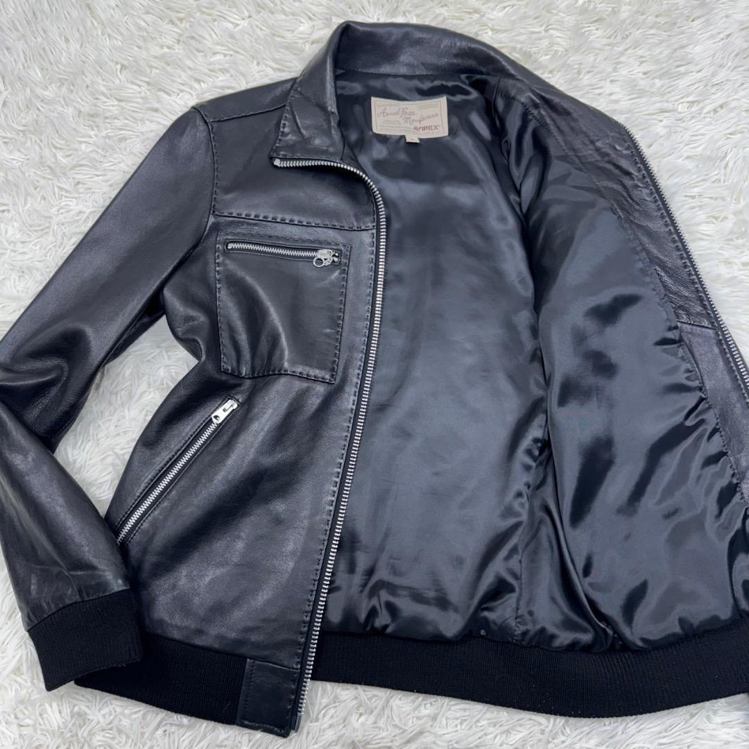 極美品✨AVIREX　レザージャケット　ブラック　ライダース　羊革　本革 M