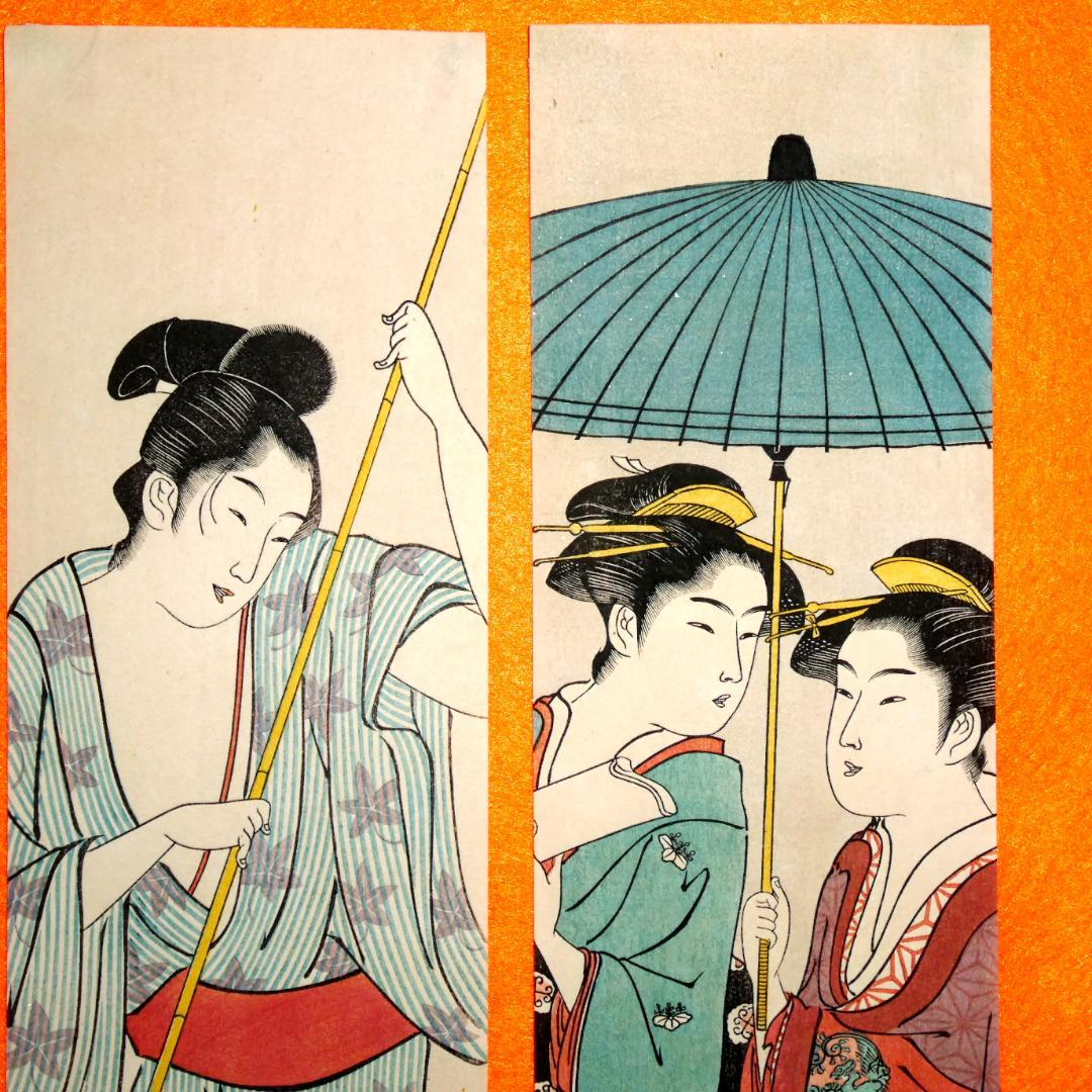 柱絵（短冊形）　浮世絵　4枚