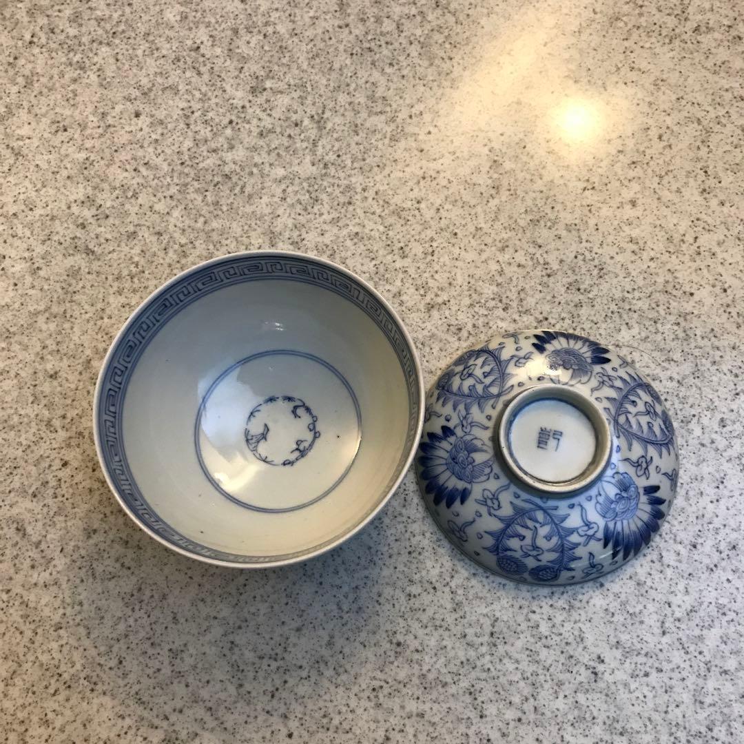 本物古伊万里　御飯茶碗蓋付き骨董美品4客揃い　江戸中期