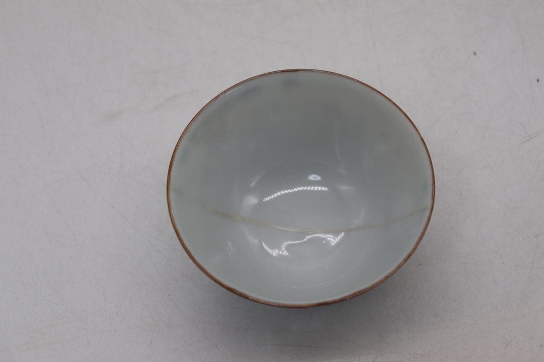 中国　清時代　粉彩竹紋蓋茶碗ペア　訳あり　送料込み250709