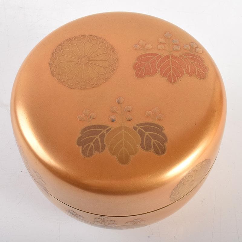 茶道加賀蒔絵師　野村大仙作　金地高台寺蒔絵　平棗　仕覆付　共箱　D　R4985