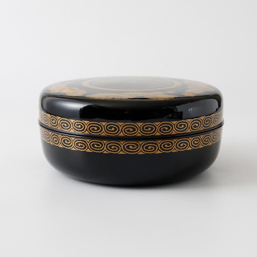時代年代物 輪島塗 黒塗 金蒔絵 喰籠 浪に兎紋 茶道具 懐石 黄布 合箱