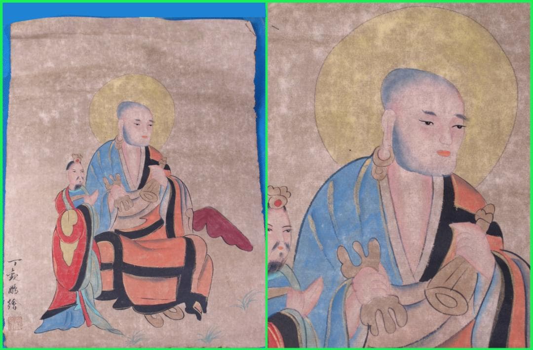 古民家整理品　中国清時代掛け軸　肉筆水彩絵　骨董品　唐物 R1700 C6-3