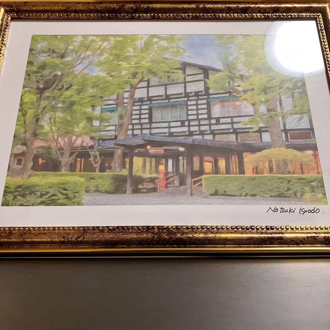 ジブリアート⑦ 風立ちぬより「万平ホテル」額装品　額縁寸法32.7㎝×24.0㎝