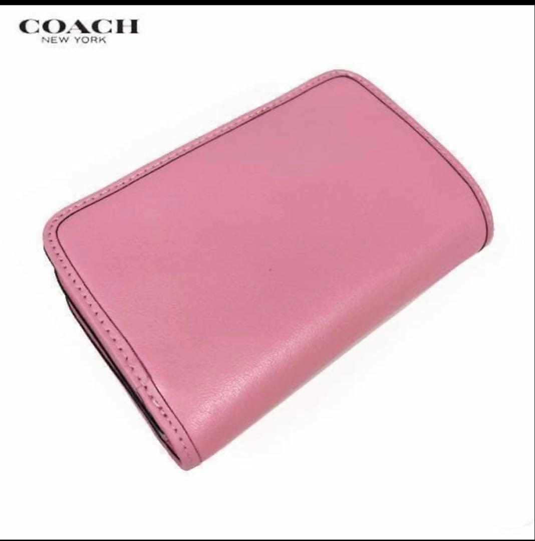 COACHコーチタビー ミディアム ウォレット 二つ折り財布.ビビッド ピンク