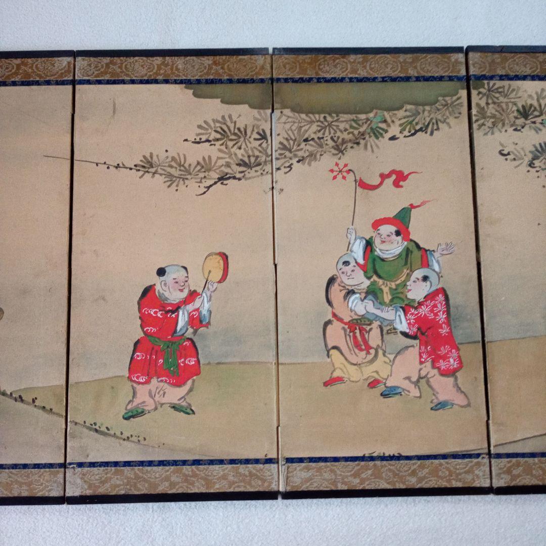 骨董　屏風　唐子　唐子遊図　雛祭り　お雛様　桃の節句　古玩　古美術　肉筆
