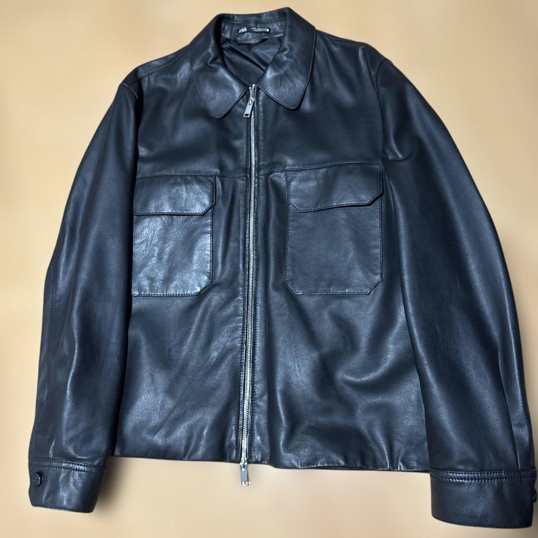 ZARA 本革　レザージャケット　ラムレザー　XL ブラック　革ジャン