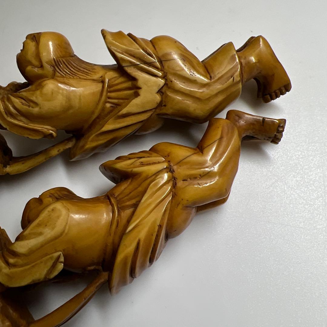 極上ガマ仙人置物一対　116g、高約11.5/10.5㎝　東Y8-0106☆2F