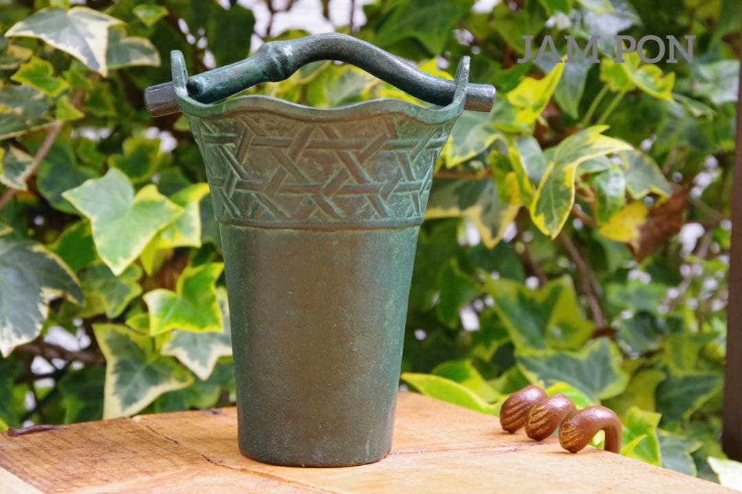 【長期保管品/当時物昭和レトロ】南部鉄器(鋳鉄/鋳物) 吊るし花器/猿手3本付き