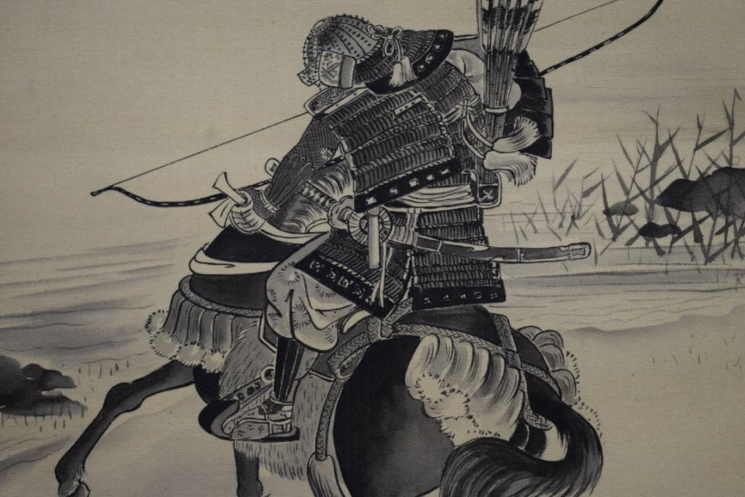 真作/雪城/宇治川合戦之図/桐共箱付/布袋屋掛軸HG-89