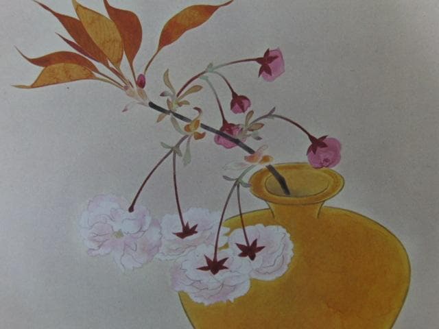 安田靫彦、【八重桜】、希少な大判額装用画集より、新品高級額装付