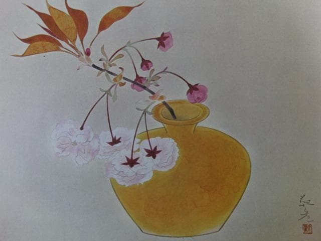 安田靫彦、【八重桜】、希少な大判額装用画集より、新品高級額装付