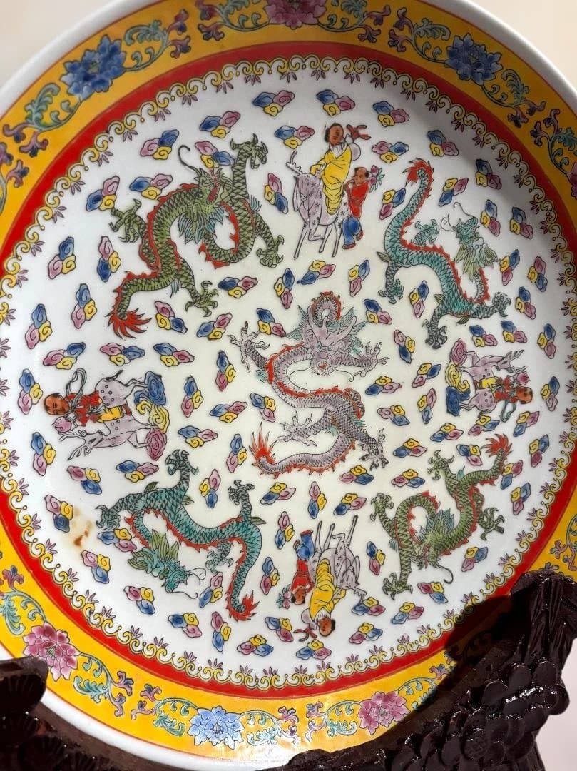中国美術　乾隆年製　景徳鎮　大皿　黄龍